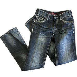 Rock and Roll cowgirl womens blue jeans flare or boot cut leg mid rise 26 x 34